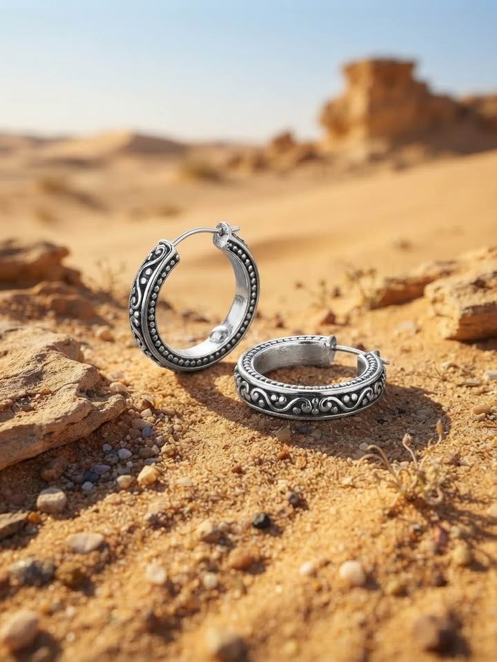 Artisan Boho-Chic Sterling Silver Hoop Earrings