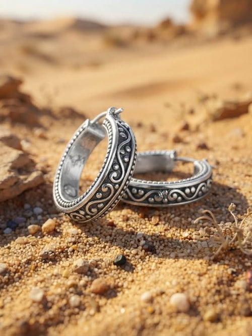 Artisan Boho-Chic Sterling Silver Hoop Earrings