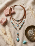 Bohemian Layered Faux Turquoise and Suede Necklace