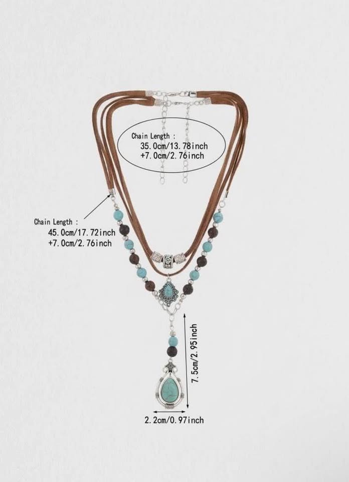 Bohemian Layered Faux Turquoise and Suede Necklace
