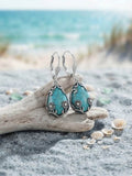 Boho-Chic Turquoise Teardrop Floral Filigree Lever back Earrings