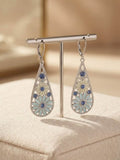 Boho Enamel Daisy & Crystal Teardrop Dangle Earrings