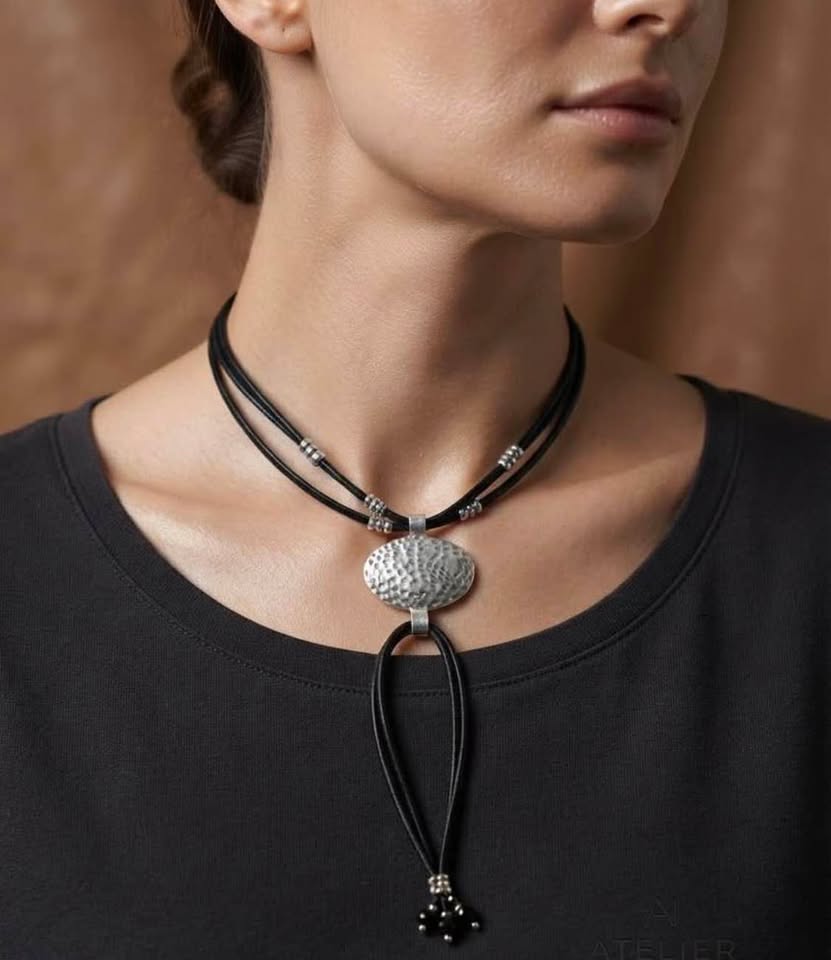 Boho PU Leather & Silver- Tone Statement Necklace