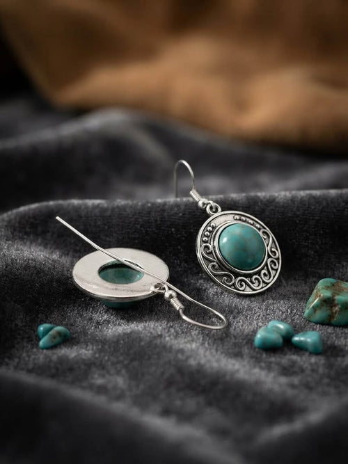 Boho Round Scroll Frame Turquoise-Color Dangle Earrings