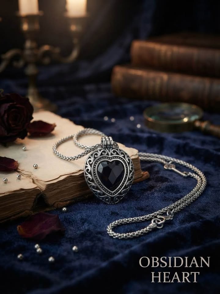 Boho, Vintage-Style Black Heart Pendant Necklace