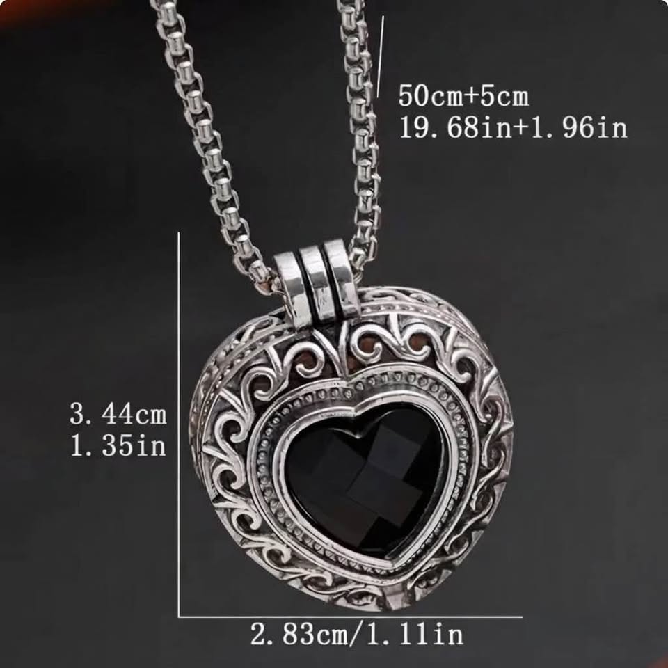 Boho, Vintage-Style Black Heart Pendant Necklace
