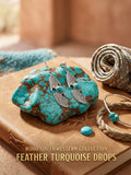 Boho Southwestern Feather Turquoise Silver-Tone Earrings