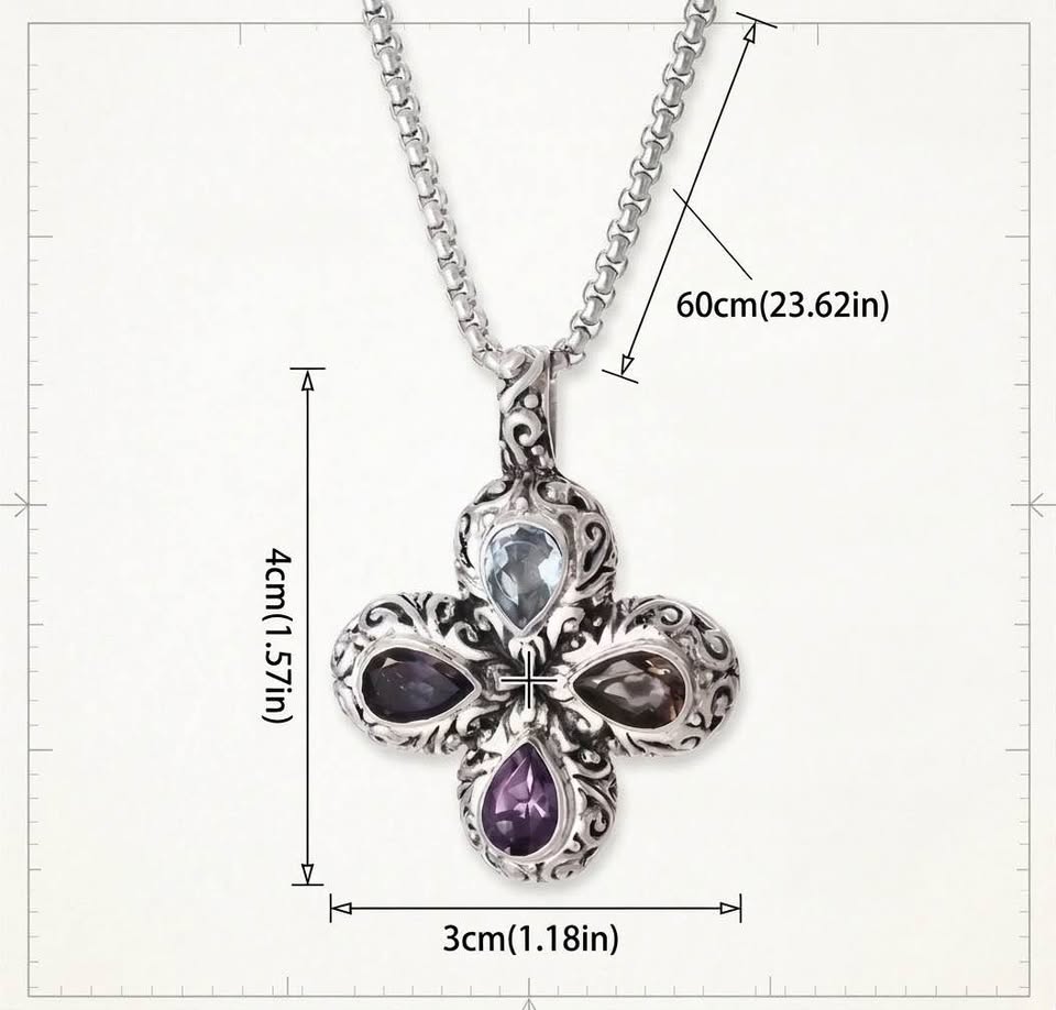 Ornate Silver-Tone Crystal Pendant Necklace
