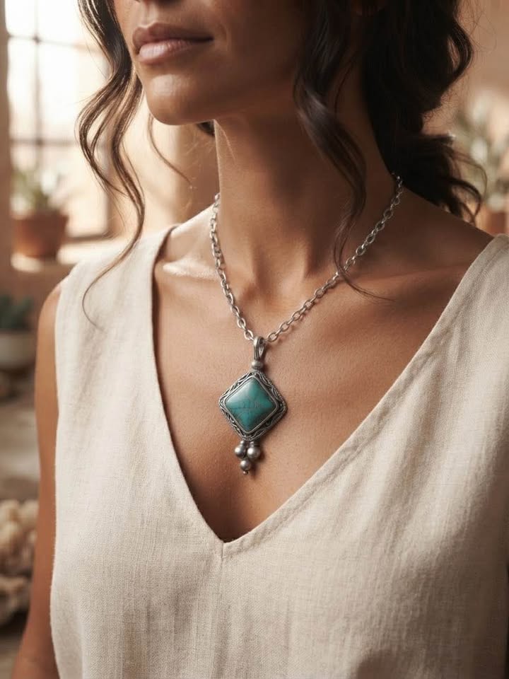 Southwestern-Inspired Diamond Turquoise Pendant Necklace