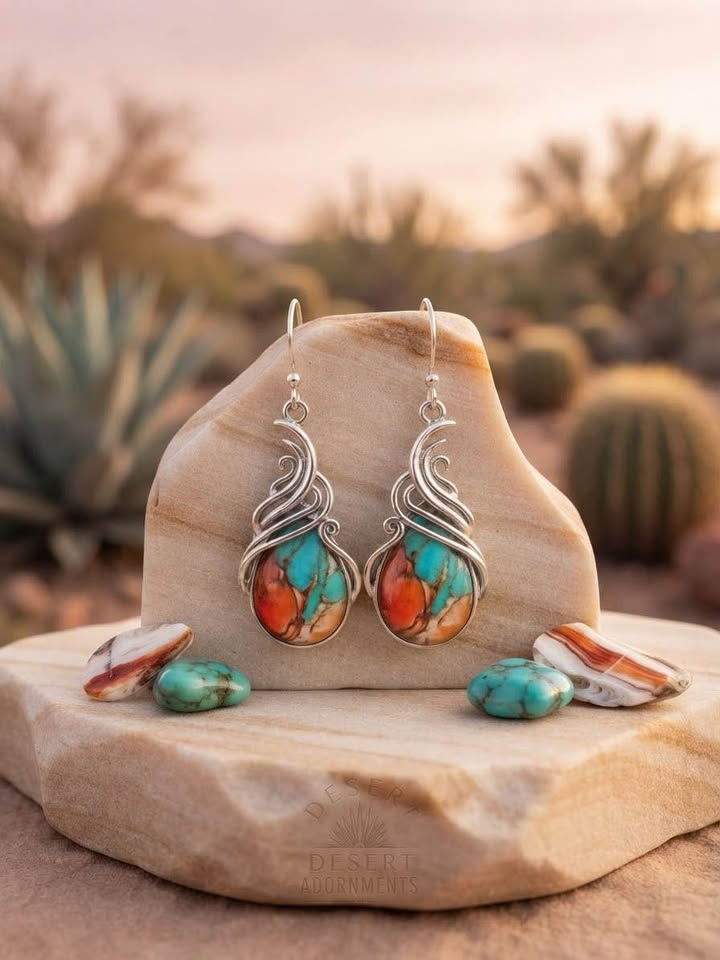 Southwestern Boho Rust & Turquoise Color Teardrop Earrings