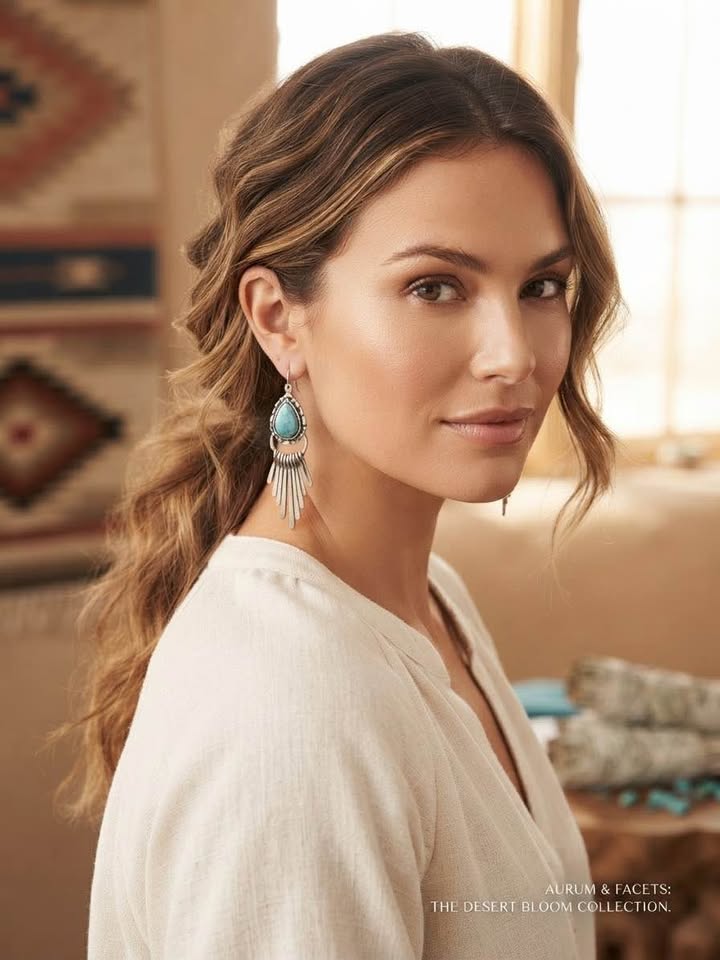 Southwestern Turquoise-Style & Silver Fringe Teardrop Earrings