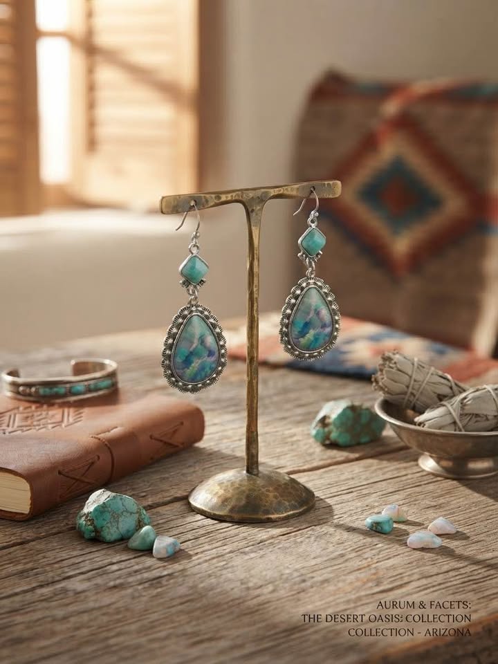 Southwestern Turquoise & Opal Teardrop Statement Earrings
