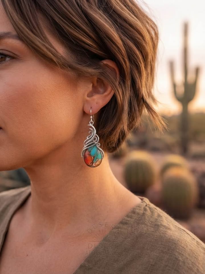 Southwestern Boho Rust & Turquoise Color Teardrop Earrings