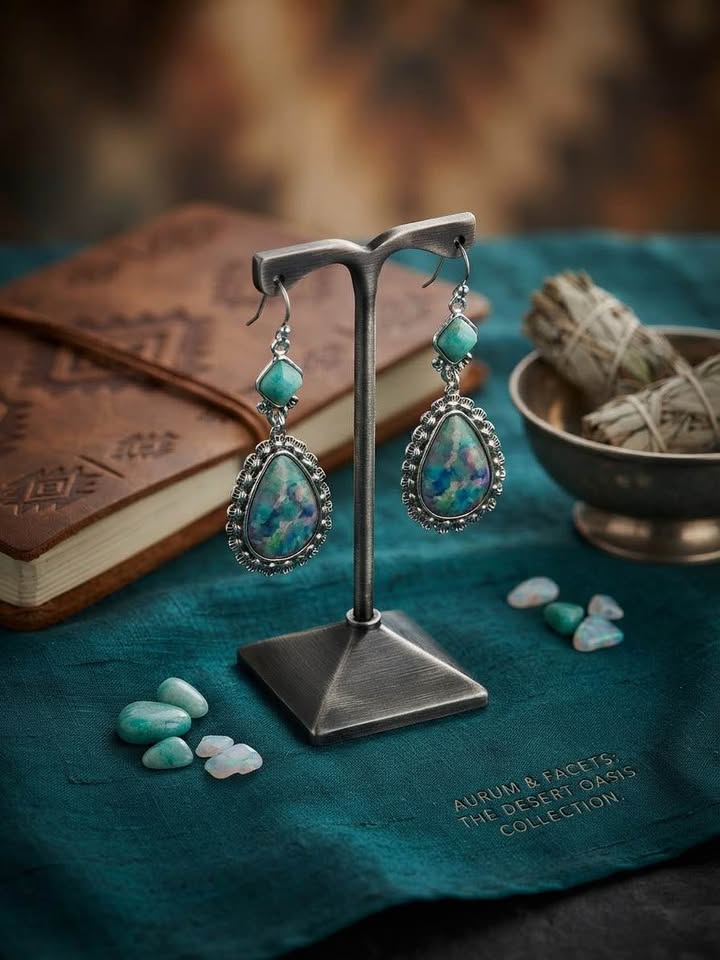 Southwestern Turquoise & Opal Teardrop Statement Earrings