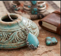 Teardrop Faux Turquoise Flower Filigree Pendant Necklace