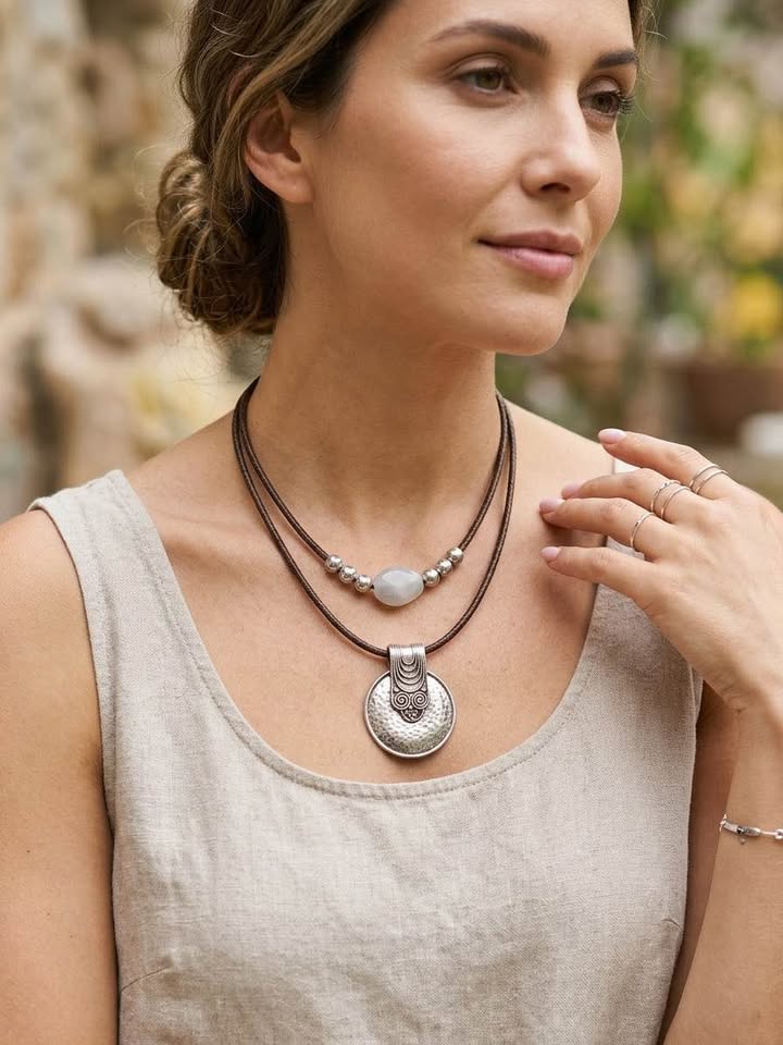 Tribal Pendant Double-Strand Necklace
