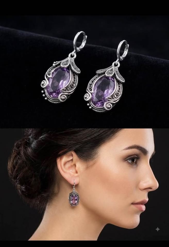 Vintage Style Purple Oval Dangle Earrings