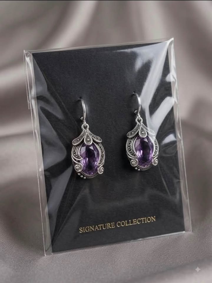 Vintage Style Purple Oval Dangle Earrings