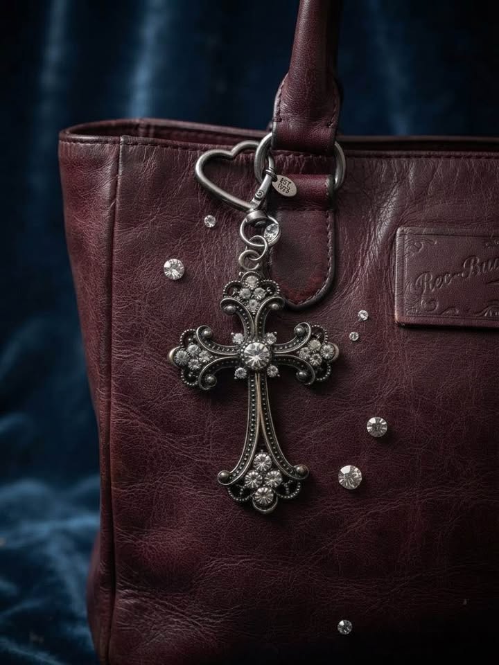 Vintage Style Rhinestone Cross Purse Charm
