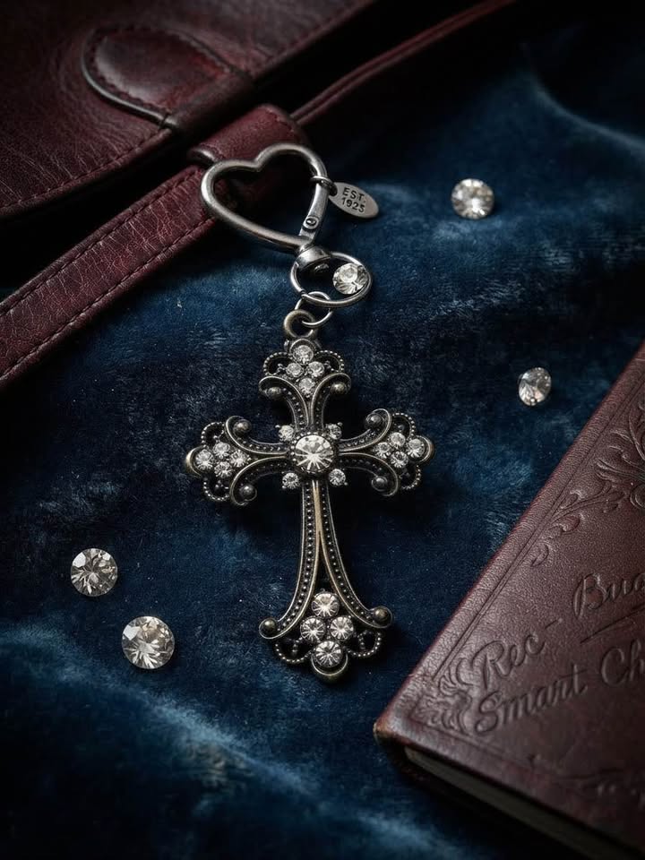 Vintage Style Rhinestone Cross Purse Charm