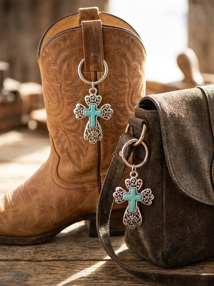 Western Turquoise-Tone Cross Boot or purse Charms