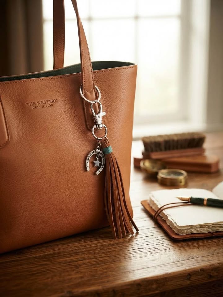 Western Horseshoe & Leather Tassel Purse Charm