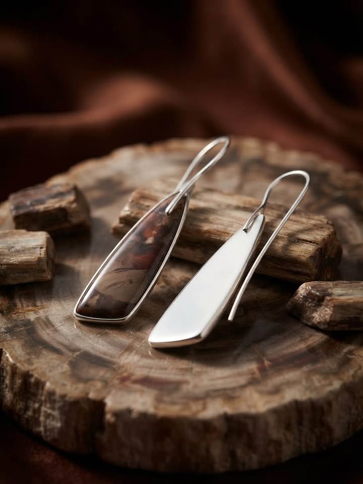 Modern Geometric Elongated Stone Inlay Dangle Earrings